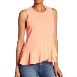 SUNDRY Peplum Hem Tank neon orange